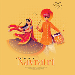 Happy Navratri and Shubh Navratri with Garba Couple celebration social media post template