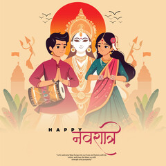 Happy Navratri and Shubh Navratri with Garba Couple celebration social media post template