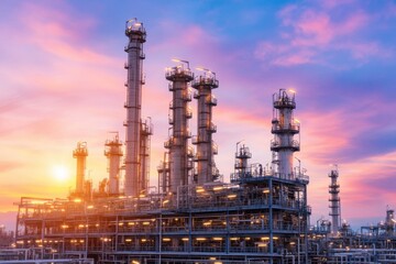 Fototapeta premium Crude oil refining in progress, featuring eco-friendly innovations that balance growing demand with environmental concerns.