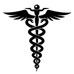 Caduceus health symbol Asclepius Wand icon black color, silhouette, vector, illustration isolated on transparent background