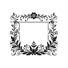 Black and white vector illustration of frame border with floral ornaments. Rococo border frame vector. Black and white frame vector