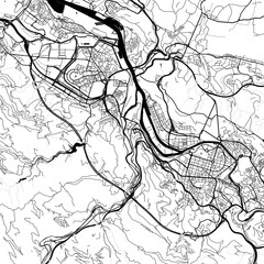 City Monochrome Black and White Minimalist Street Road Aesthetic Decoration Map