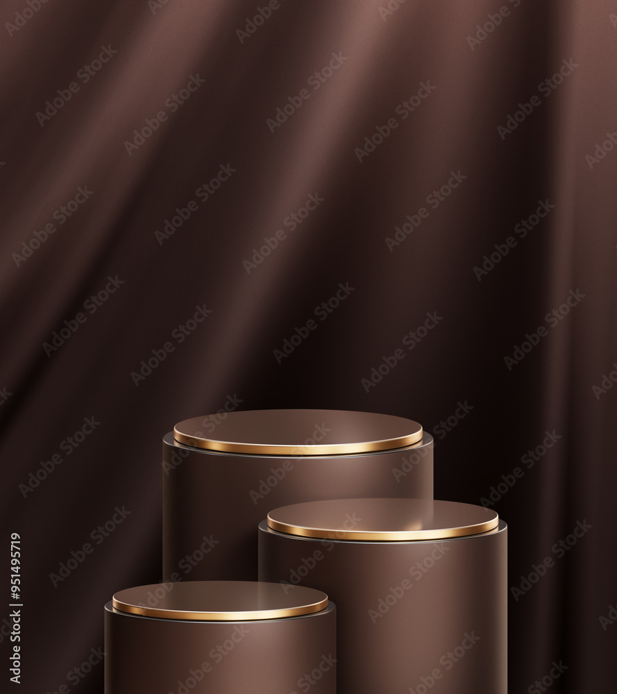 Aufkleber luxury gold brown background product display podium 3d modern mockup stage dark fabric presentation 