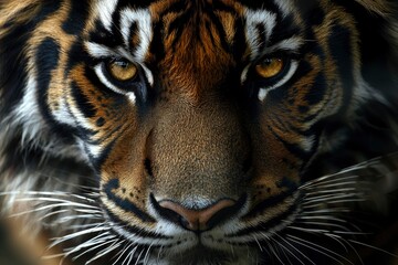 Close-Up of a Tiger's Face with Intense Eyes