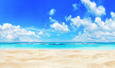 Paradise tropical island, sea beach landscape, ocean, beautiful nature panorama background, summer holidays concept, vacation, travel banner template, Caribbean, Thailand, Maldives, empty copy space