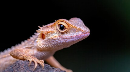 Obraz premium A close-up of a beautiful lizard showcasing intricate details and vibrant colors against a blurred background.