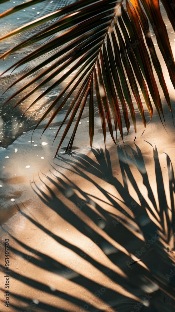 Sticker tropical beach palm shadows sunlight