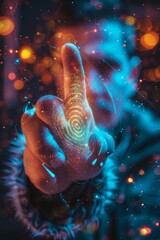Human finger scan thumb print for digital bio-metric identification banking, cloud and cyber security system processing identity. Generative AI