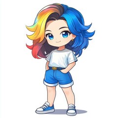 Adorable chibi girl in cartoon style, bursting with vibrant colors, perfect for a playful WeChat profile pic