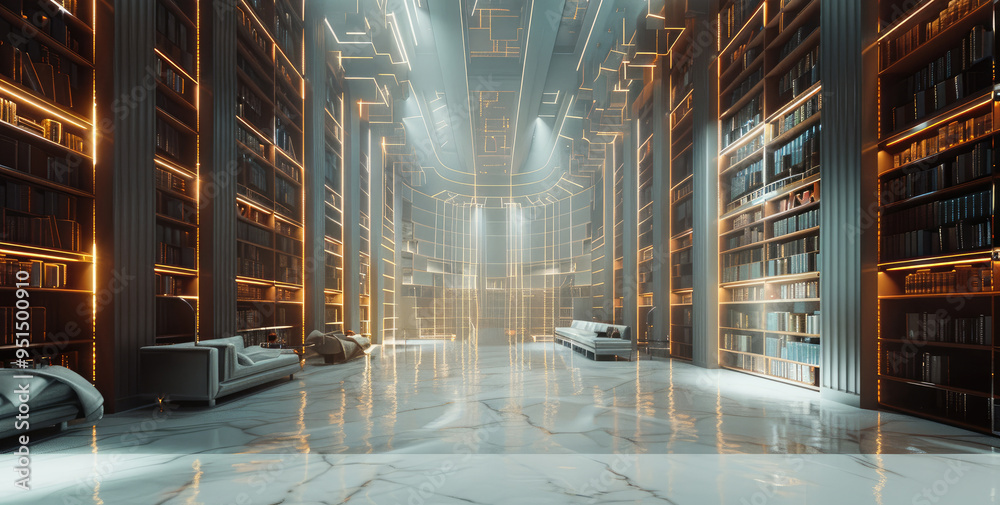 Poster a virtual studio in a future library made of program code. generative ai.
