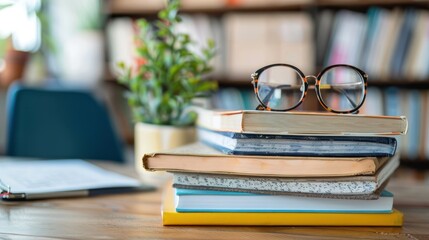 Stack of Books with Glasses on Top