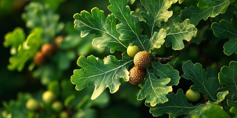 Obraz premium Oak (Quercus): Celebrated for their resilience and longevity, oaks boast lobed leaves and acorns, offering vital resources and habitat for a range of wildlife species.