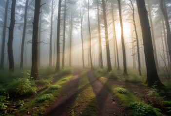 Obraz premium misty morning in the forest