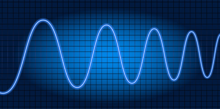 Oscilloscope with image of wave diagram.  Monitoring of processes occurring in electrical circuit. Wave graph.