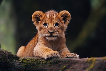 adorable lion cub with captivating golden fur, showcasing the pure essence of wildlife.