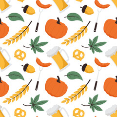 Festive Oktoberfest Seamless Pattern Design with Flat Cartoon Illustration