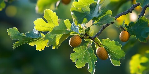 Obraz premium Oak (Quercus): Renowned for their strength and long life, oaks have lobed leaves and produce acorns. They provide essential support and habitat for a wide range of wildlife.