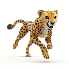 3D cartoon, a cheetah. on a solid white background