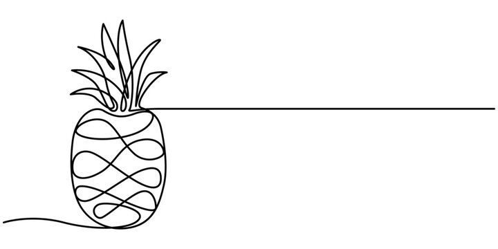 recommend clip art: one continuous drawn line of pineapple drawn from the hand a picture of the silhouette. Line art. tropical fruit pineapple, Single continuous line drawing whole healthy pineapple organic for orchard