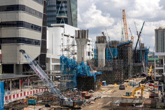 Construction of the interstate MRT station in Johor Bahru, Malaysia