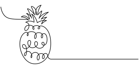 one continuous drawn line of pineapple drawn from the hand a picture of the silhouette. Line art. tropical fruit pineapple, Single continuous line drawing whole healthy pineapple organic for orchard