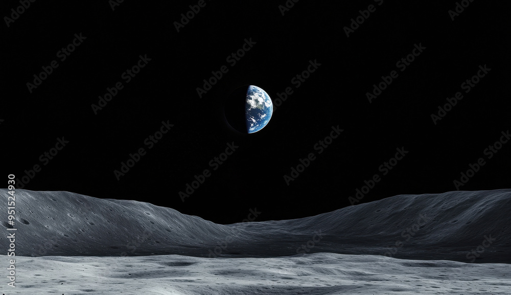 Sticker view of the partly eclipse of planet earth from the surface of the moon. half of the earth is darken