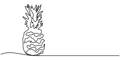 one continuous drawn line of pineapple drawn from the hand a picture of the silhouette. Line art. tropical fruit pineapple, Single continuous line drawing whole healthy pineapple organic for orchard