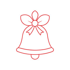 Merry Christmas Bell outline,  Isolated christmas bell sketch icon Vector, christmas bell logo, christmas bell with ribbon white background.