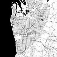 Adelaide Australia City Monochrome Black and White Minimalist Street Road Aesthetic Decoration Map