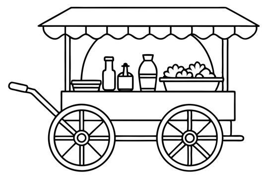 recommend clip art: Street vendor cart selling vector line art