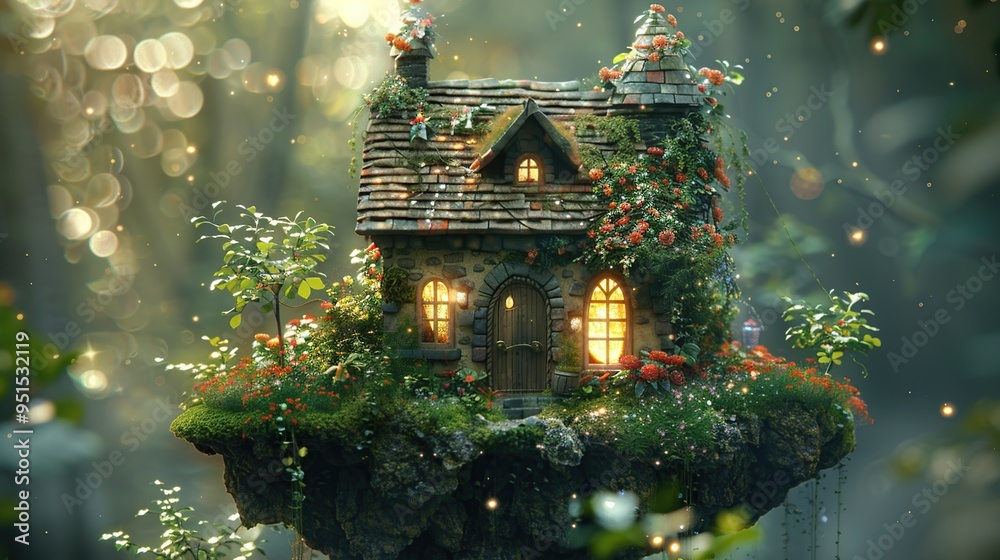 Poster Enchanted Cottage in the Forest