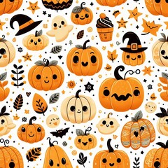 Halloween cartoon set pumpkin illustration autumn art fun funny horror