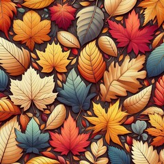 Autumn Seamless Floral Pattern with Vibrant Leaves