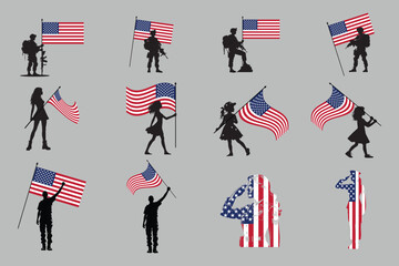 Fototapeta premium Flag of USA Set, original and simple United states flag Bundle, vector illustration of American flag Collection 