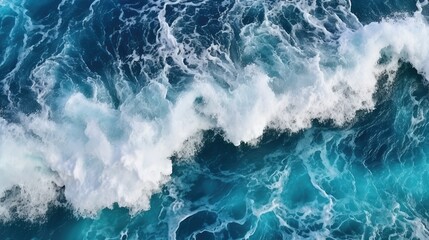 Fototapeta premium aerial top view background photo of ocean sea water white wave splashing in the deep sea