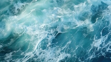 Fototapeta premium aerial top view background photo of ocean sea water white wave splashing in the deep sea