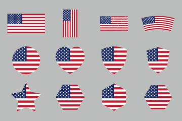 Flag of USA Set, original and simple United states flag Bundle, vector illustration of American flag Collection
