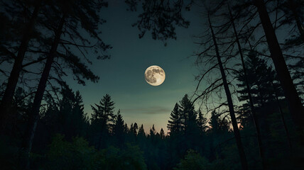 Giant Moon Rising Over a Forest