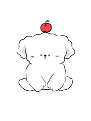 頭にリンゴがのっているカワイイ犬