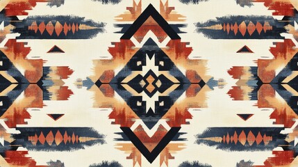 Southwestern-inspired seamless pattern with geometric designs and warm, earthy colors, perfect for textiles or home decor.