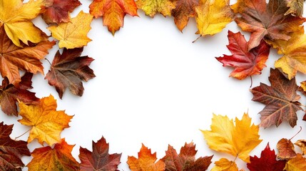 Fototapeta premium frame of colorful autumn leaves isolated on white background with generative ai