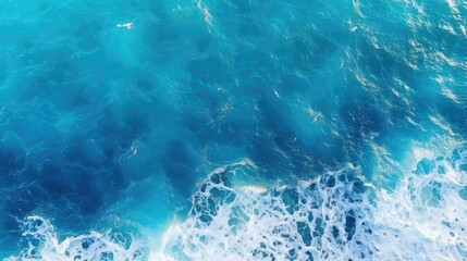 Fototapeta premium aerial top view background photo of ocean sea water white wave splashing in the deep sea