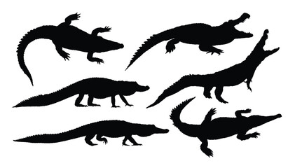 Set silhouettes of large crocodiles.
