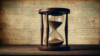 Hourglass-shaped vintage digital paper with a worn texture.