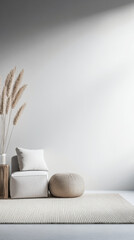 Relaxing interior design composition living room corner with minimal furniture and natural lighting. Serene home interiors concept image.