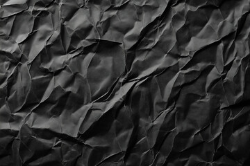Crumpled black paper background with textured details, crumpled, black paper, abstract, texture, background,  banner. AI generation.