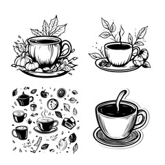 Obraz premium Hand-Drawn Thanksgiving Tea & Coffee Illustrations Autumn Harvest Beverage Designs