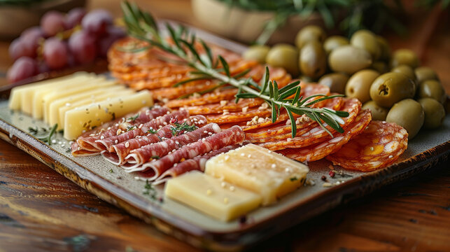 Spanish Plate with Manchego, Chorizo, Marcona Almonds, Quince Paste, and Olives