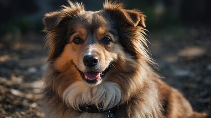 Cute fluffy portrait smile Puppy dog that looking at camera isolated on clear png background, funny moment, lovely dog, pet concept.
