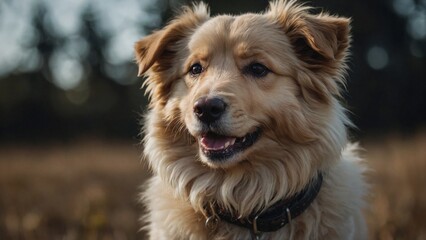 Cute fluffy portrait smile Puppy dog that looking at camera isolated on clear png background, funny moment, lovely dog, pet concept.
